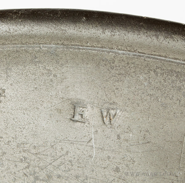 Antique Pewter Charger, Multi Reeded Rim, William Ford, Wigan, 1683 to 1696 mark detail- 